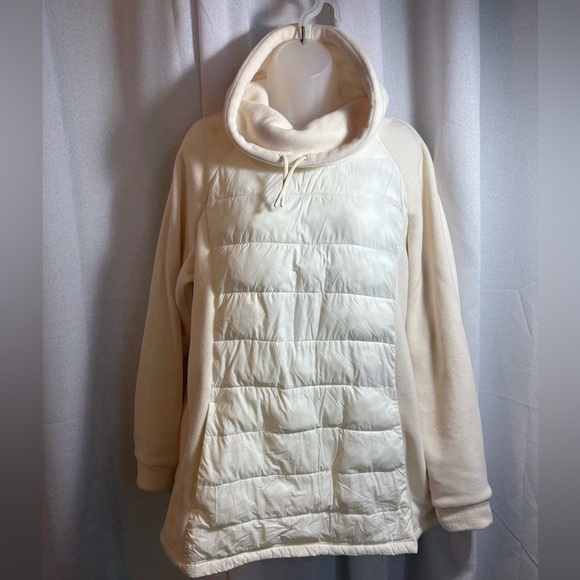 Lands’ End Fleece Cowl Neck Pullover‎ Ivory XL Plus Size 18 EUC Primaloft 0430 - Picture 4 of 13